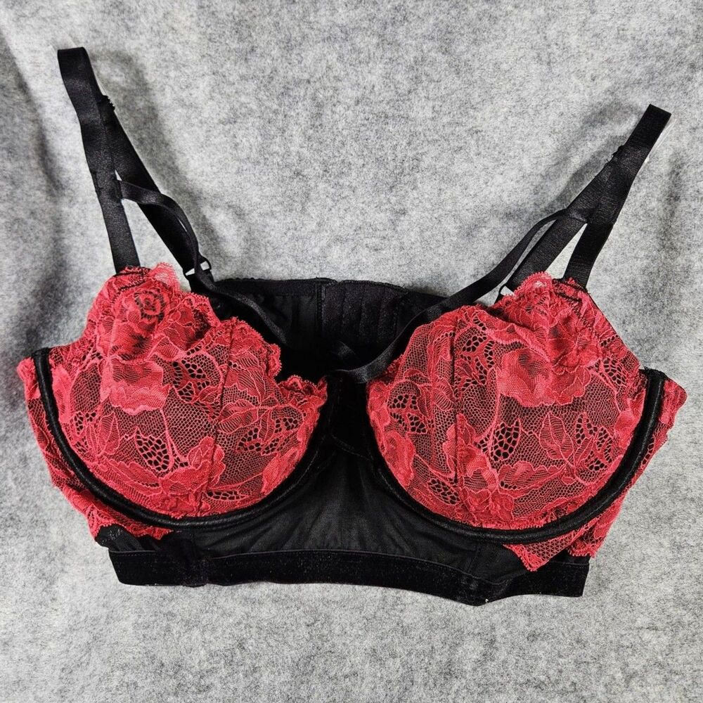 Torrid Balconette Black Red Lace Underwire Strappy Bra Intimates Size 1‎ (14-16)